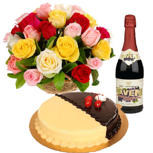 Rose Basket w/ sparkling Non Alcoholic Juice & Cake