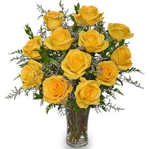 (11) 1 dozen yellow roses in a vase
