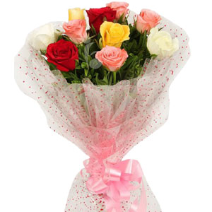 (009) 10 pieces multicolor roses in bouquet