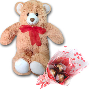 (16) Teddy Bear W/ Ferrero Rocher Chocolate in a bouquet