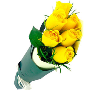 (007) 6 pcs imported yellow roses in bouquet