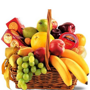 Fruit Basket W/ chocolate, Crackers & Cheese 