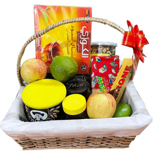 Gift Basket with Fruits, Treats & Essentials