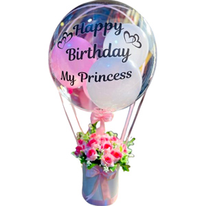 Artificial roses W/ customized balloons