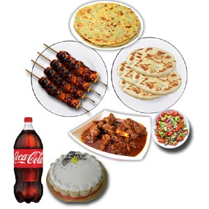 (13) Star Beef Sheek Kabab W/ Naan, Paratha,Mutton Jhal Fry, Kabab Salad,cake and Coke-4 Person