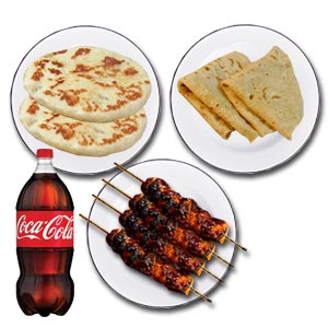 (17) Kabab factory beef sheekh Kabab W/ romali ruti, garlic naan & 1 liter coca cola  - 2 Person