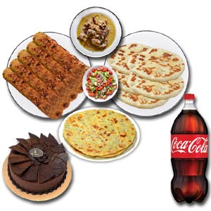 (15) Star Mutton Botty kabab W/ Mutton Rezala,Naan,Paratha,kabab Salad,Coke and Cake