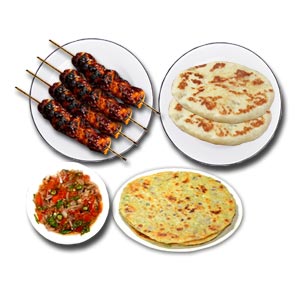 (03) 4 Star Beef Sheek Kabab W/ Naan and Parata