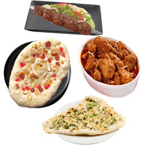 (26) Dostor Khana Beef Sheek Kabab W/ Naan & Tawya Jhal Fry for 1 person