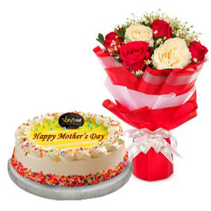 (12) Vanilla Cake & 12 Roses Combo