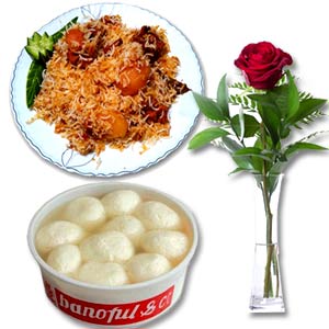 (04) Biriyani W/ Sweets & Rose in vase 