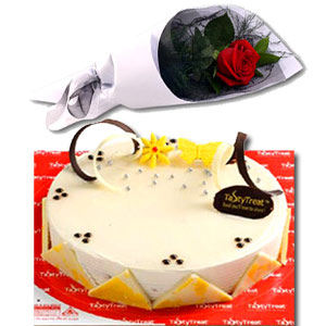 (01) Vanila Cake W/ Single Rose