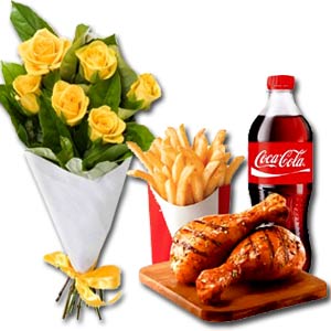 (03) Yellow Roses W/ Peri Peri Grilled Chicken