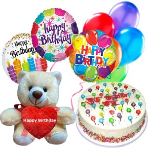 (61) King's - 2.2 Pounds Cake W/ Birthday Bear & Balloon bouquet