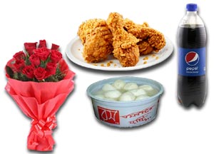 Sweet W/ KFC- 4 Pcs Chicken W/ Pepsi & 12 pcs Roses