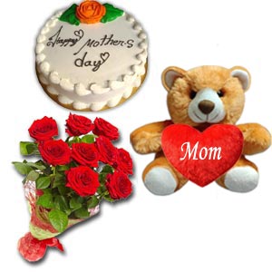Teddy Bear W/ Cake & Red Rose