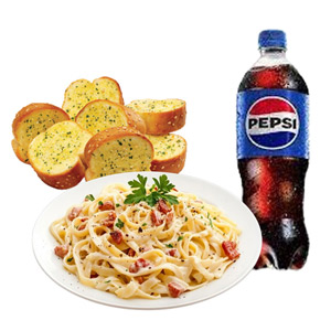 (02) Carbonara W/Garlic Bread & Pepsi For One Person