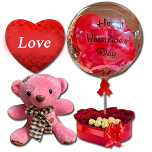 Valentine Luxury Balloon, Rose & Teddy Combo