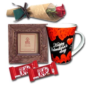 Aarong photo Frame W/ Valentine Mug,Red Rose & Kitkat chocolate