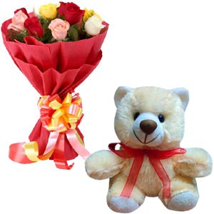 (18) 12 Pcs Multicolor Roses w/ Bear