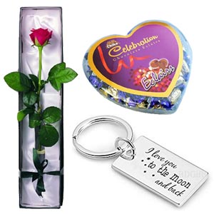  Personalized Key Ring W/ Chocolate & Red Rose
