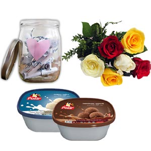 (24) Mixed Red Rose W/ Ice-cream & Message in Jar