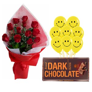 (25) Red Rose W/ Chocolate & Balloons