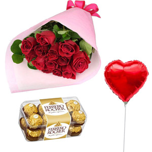 Roses with balloon and chocolate