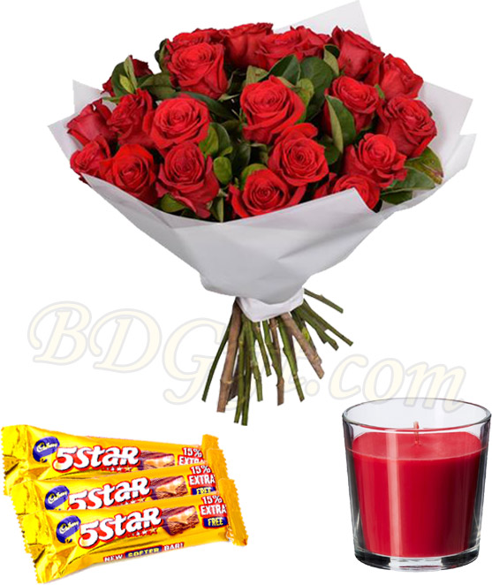 Roses with chocolate and candle