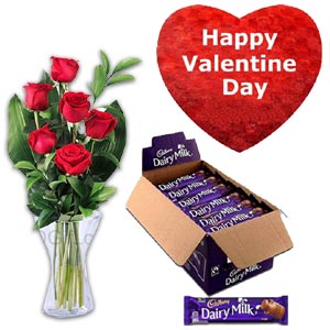 Chocolates W/ Red roses & Pillow