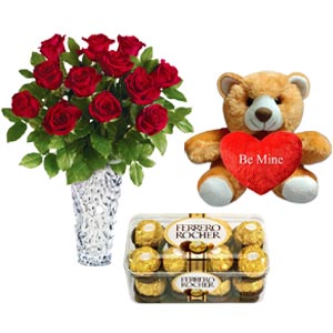 Teddy bear W/ Chocolates & Red roses