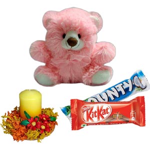 Teddy bear W/ chocolates & candle