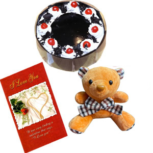 (33) Cake W/ card & twin teddy bear